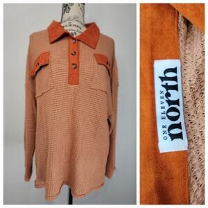 ONE ELEVEN NORTH Top SZ Medium Can't Imagine Why Waffle Knit Contrast Trim